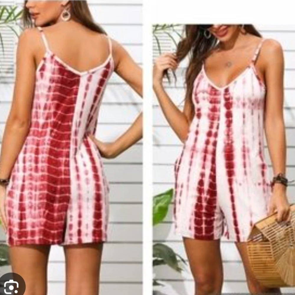 NWT Hope Horizon Red Tie-Dye Short Romper - Small Vacation Summer Tie Dye - Picture 2 of 7